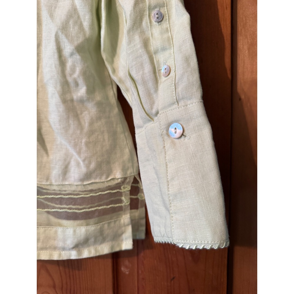 Edward 100% Irish Linen Button Up Shirt Pale Lime Green Sheer Hem XL - Picture 8 of 8